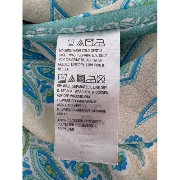 Belle Kim Gravel Teal Blue Paisley Print V-Neck Caftan Tunic Top Blouse M‎ - Picture 4 of 7